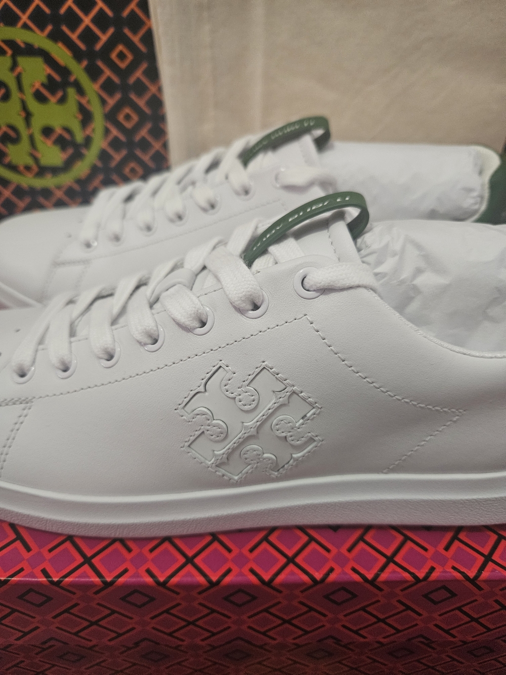 Tory Burch Double T Howell Court Sneaker White Argula Size 9 - Picture 6 of 8